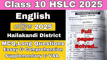 Class 10 Pre final English question paper fully solved || Hailakandi District | HSLC 2025