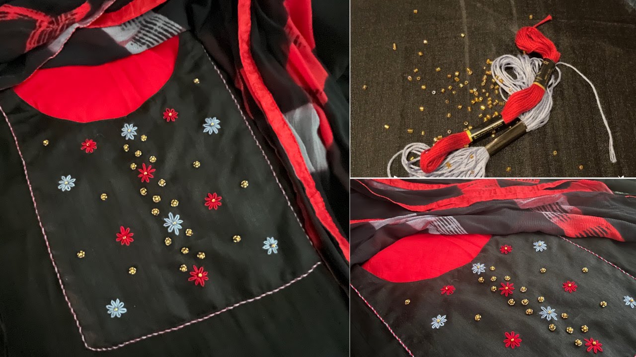 Beautiful bead embroidery flower design for churidar/kurti/frock/sleeves/saree | All over beads work