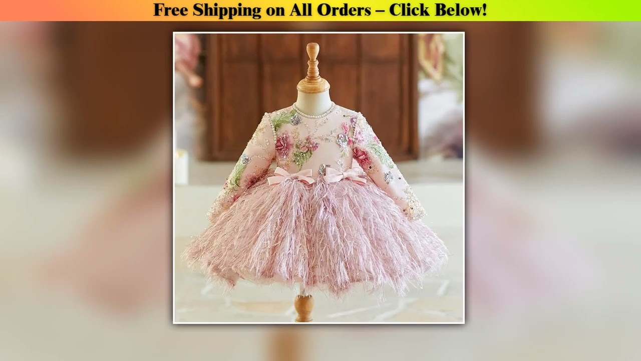 Handmade Pink Long Sleeve Girl Dress Elegant Toddler Dresses Girls Party Clothes Casual Formal