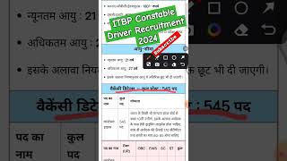 ITBP Constable Driver Recruitment 2024 #shorts @vishalsarkarijobs