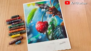 Cherry Drawing with Oil Pastels - Step by Step