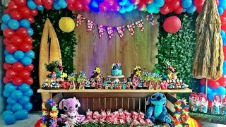 HERMOSA ANCHETA PARA CUMPLEAÑOS *LILO & STICH *Arreglo con globos fiesta  Stich 