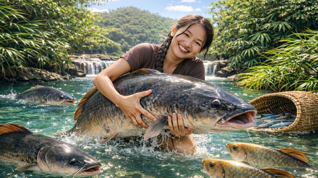 Colheita de 500kg de Peixes Gigantes em um Dia Chuvoso para Vender – Cozinhando Pratos Deliciosos