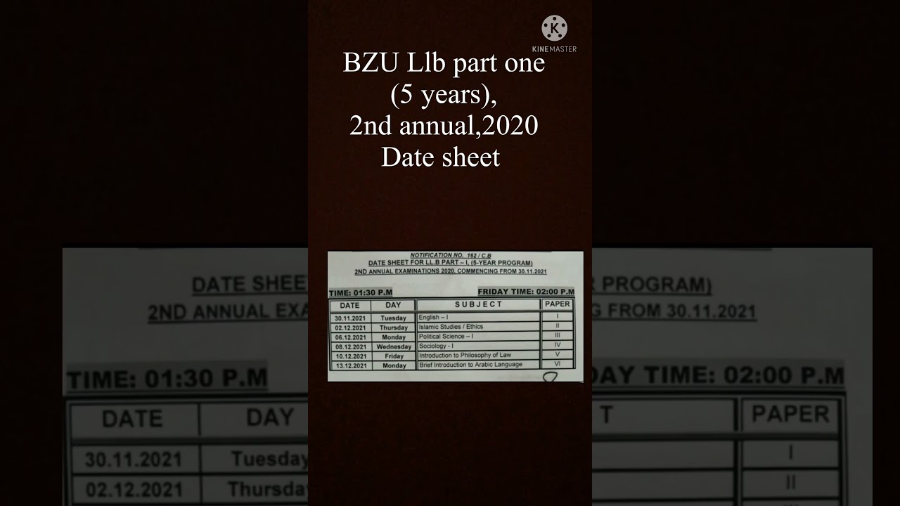 BZU Llb,2nd Annual,2020(5 years) date sheet | Noble Mag