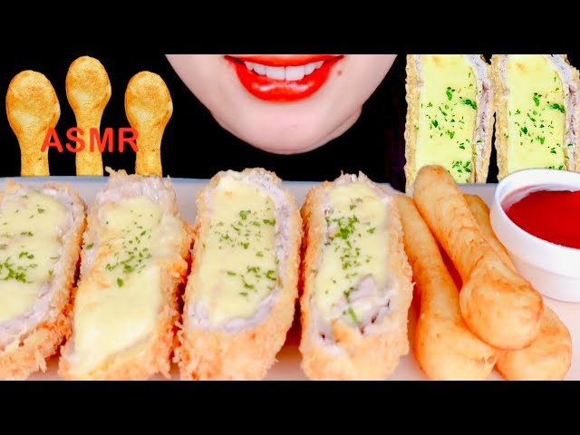 【ASMR】チーズ豚カツとスプーンポテトを食べる【咀嚼音】