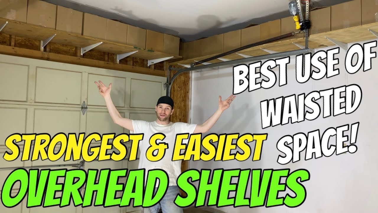 Overhead garage storage shelves Shelf track brackets best unused dead