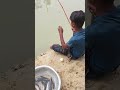 Little Boy Catching Big Fish in River Flowing Water #fishing