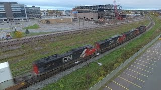 DJI Phantom 3 Aerial Video - Long CN Stack Train 120 at Moncton, NB (Oct 14, 2016)