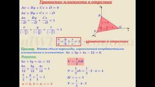 Видеоурок "Уравнение плоскости в отрезках" Видеоурок "Уравнение плоскости в отрезках"