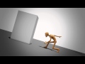 Animated character pushing a box