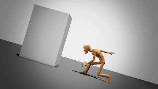 animated character pushing a box
