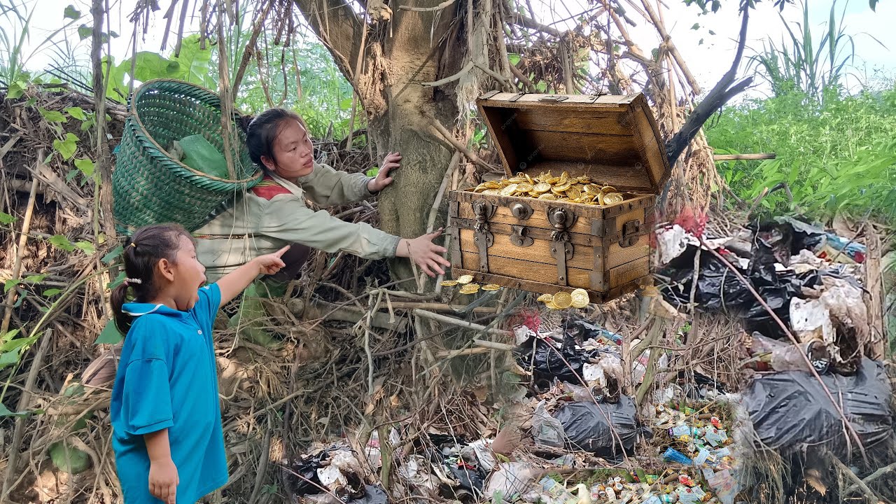 Treasure and money discovered buried under sand and gravel on riverbank after flash flood