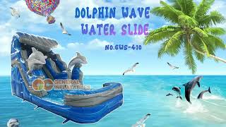 GWS 410 14ft Dolphin wave water slide inflatable water slide blue and grey marble slide
