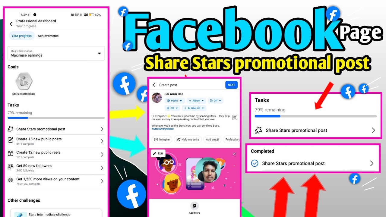 Weekly challenge Share Stars promotional post | Facebook earnings Share Stars promotional post