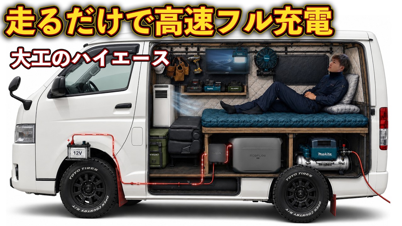 【車が移動発電所】大工のハイエースを現場とキャンプで使える電源基地にしたら、ポタ電の弱点ほぼ消えた。