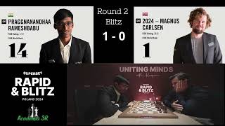 Praggnanandhaa defeated world number 1 Magnus Carlsen in the Superbet Poland Rapid & Blitz 2024