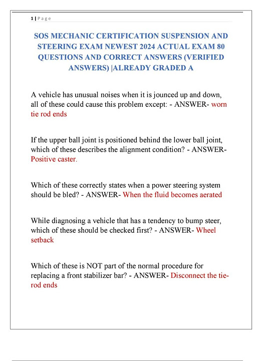 SOS MECHANIC CERTIFICATION SUSPENSION AND STEERING EXAM NEWEST 2024