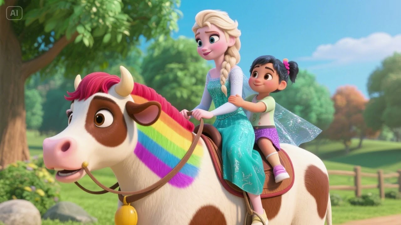 Elsa and Her Daughter's Ride on the Rainbow Cow" – A Magical Kids Adventure Song!