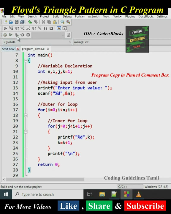 Floyd Triangle Pattern in C | #short - YouTube