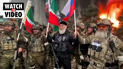 Chechen forces celebrate outside steel plant in Mariupol