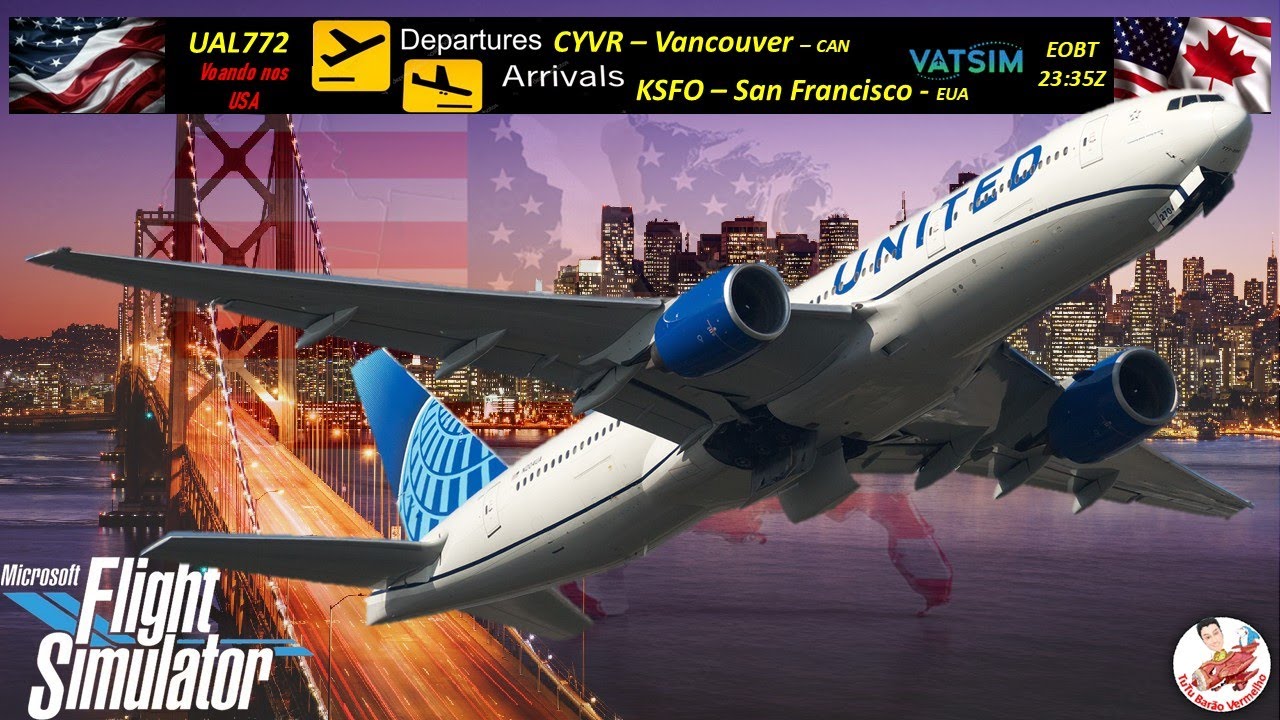 FS2020 |VOO COMPLETO| ONLINE |VATSIM| IFR |UAL772| B772ER |CYVR-KSFO| VOANDO NOS EUA |