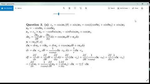 Derivation of gradient of a scalar f in spherical coordinates.