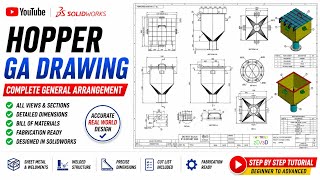 Industrial Hopper GA Drawing in SOLIDWORKS | Complete Detailing & Fabrication Drawing