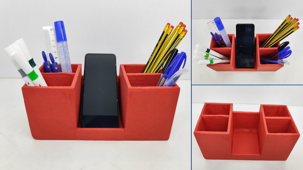 How To Make A Pen Stand With Cardboard || Pen Organizer Holder || Diy Mobile Stand || Diy World Cn 