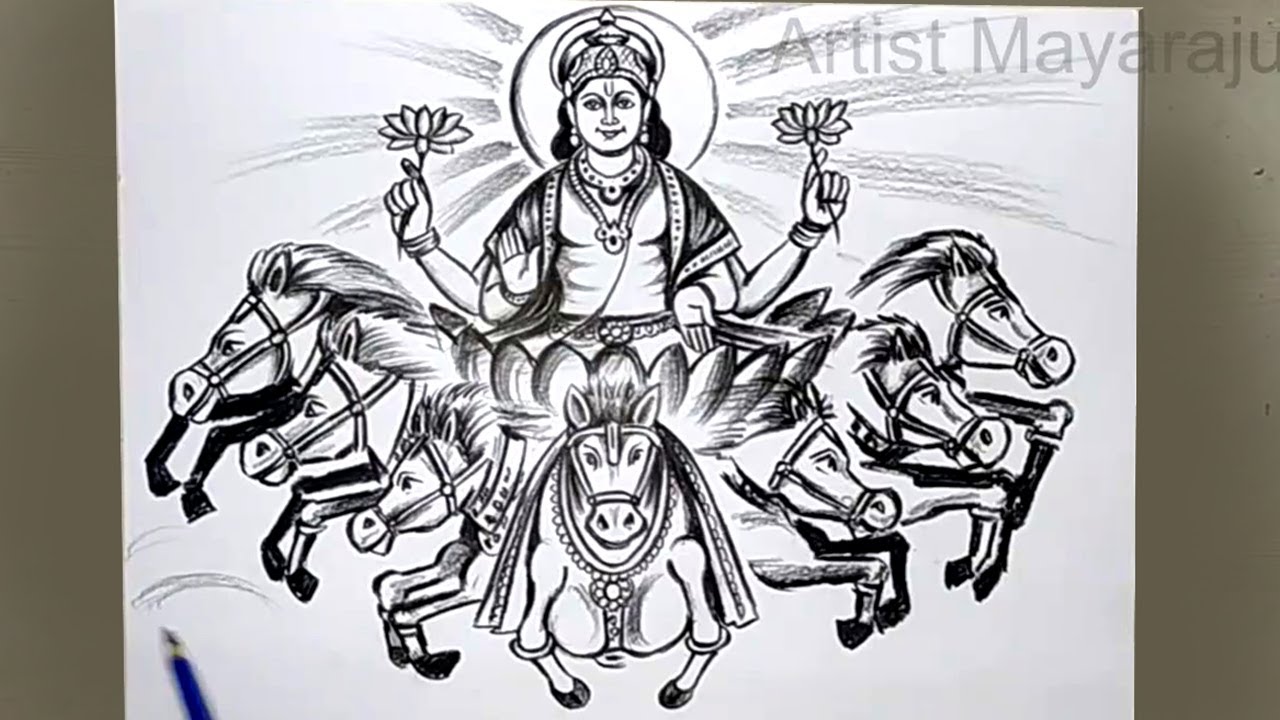 surya dev drawing / shree shree surya dev puja / 7 horse drawing ...