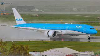 4K 🌧️ EPIC WET LANDINGS! ✈️ at Amsterdam Schiphol Airport | Heavy Jets in Action