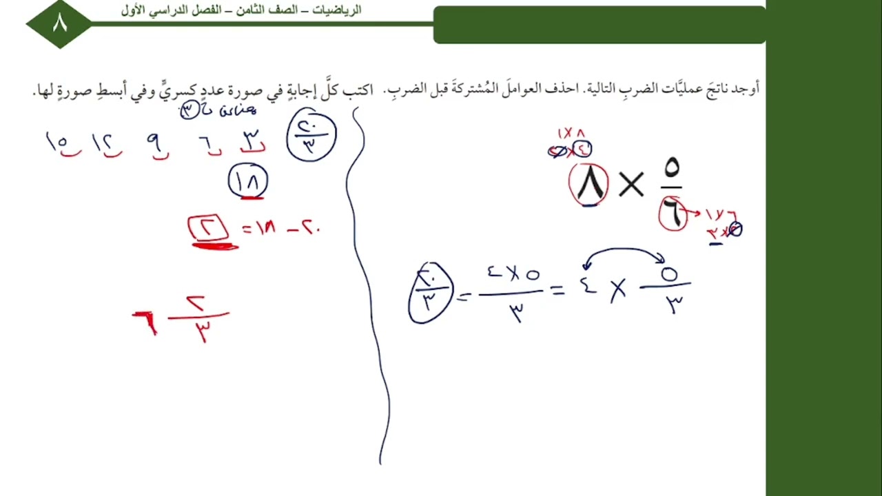 4 ـ  3  ضرب الكسور - الصف الثامن - الفصل الدراسي الأول - أ. عمر الحمادي