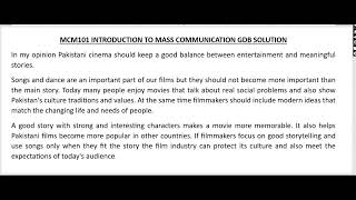 MCM101 GDB 1 Solution 2026 | Introduction to Mass Communication | Virtual University