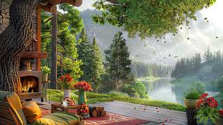 Smooth Piano Jazz Music ~ Happy Summer Morning by Lake Ambience and Gentle Wind Forest for Good Mood