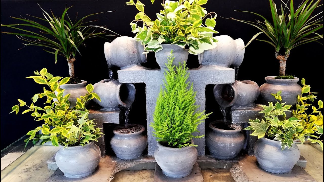 How to make Beautiful Cemented Waterfall Fountain / DIY