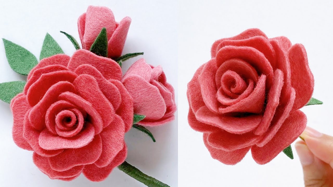 可愛いバラの花コサージュの作り方 フェルトで作る花 Diy Felt Rose Corsage Boutonniere Realistic Fake Flowers Youtube