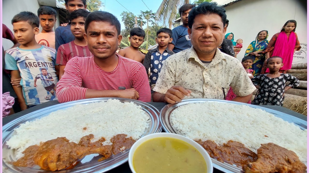 বিশ্ব সেরা দুই নানা নাতির মুরগী ভূনা সাদা ভাত আর ডাউল খাবার প্রতিযোগিতা🔥 Eating Chicken Vuna | ASMR