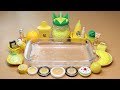"YellowFood" Mixing "Yellow" Makeup,Clay,slime,glitter Into Clear Slime! "YellowFood SLIME"
