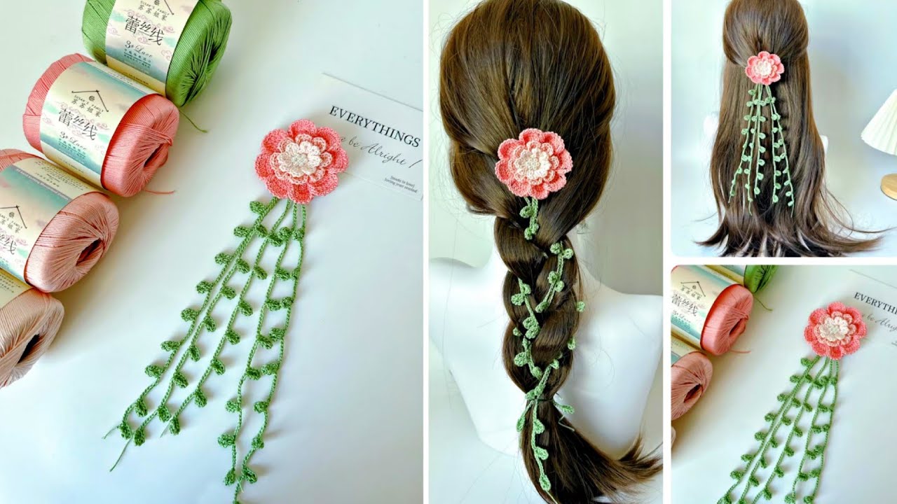 Crochet Hair Clip | Layered Flower Tussle Hair Clip | How To Crochet Hair Pins