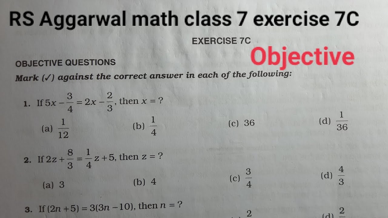 RS Aggarwal math class 7 exercise 7C solutions ।। Class 7 exercise 7C ...