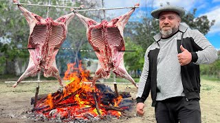 A Whole Lamb Cooked In The Most Ancient Way On A Fire With A Crispy Crust