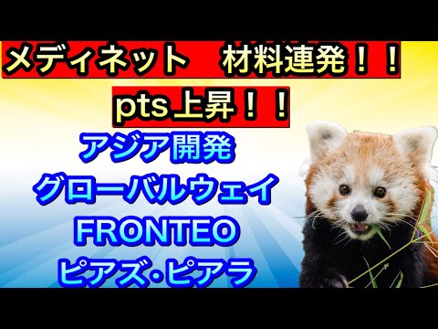 メディネット材料連発！pts上昇！！アジア開発•グローバルウェイ•FRONTEO•ピアズ•ピアラ【ピクセラ再び下げか！？】
