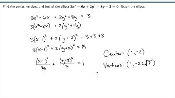 Example Writing Equation of Ellipse in Standard Form and Identifying Key Features 2