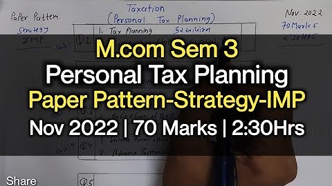 Personal Tax Planning | Paper Pattern-Strategy-IMP | M.com Sem 3 | Nov 2022