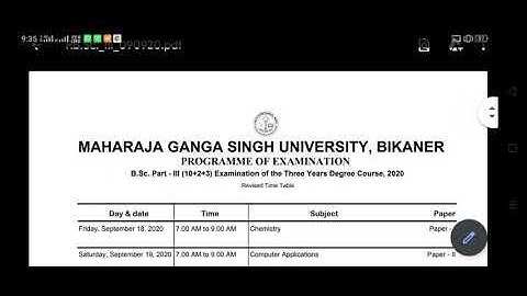 Mgsu bsc part 3rd Revised  time table 2020.Mgsu revise time table 2020