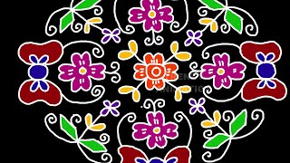 18*6dots Easy and Cute colorful rangoli design | Latest muggulu | 2020 Sankranthi chukkala mugguulu
