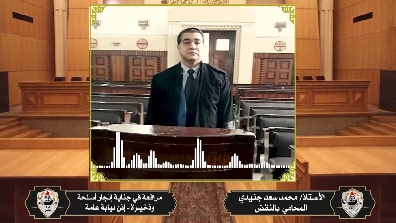 مرافعة في جناية اتجار أسلحة وذخيرة للأستاذ محمد سعد جنيدي المحامي بالنقض