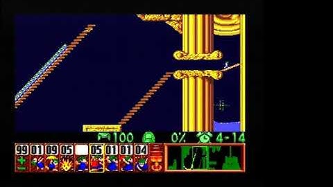 Lemmings SNES Tricky 25 Cascade 10020 points (100% saved & 13 skills used)