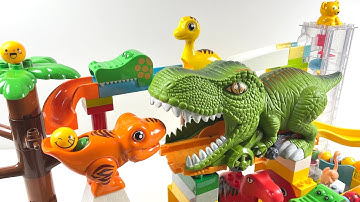 Satisfying Building Blocks Marble Run Race ASMR - Giant T-rex Dinosaur Course