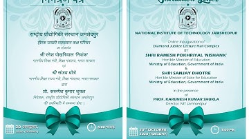 Diamond Jubilee Lecture Hall Complex Inauguration on 20 10 2020 at NIT Jamshedpur