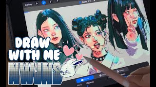 ☆ NEW JEANS ☆ Draw with me on ipad  뉴진스 그림 그리기 | 1시간 | ASMR